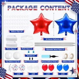 Kasyat 2 Sets 4th of July Balloon Column Stand Kit with Foil Star Balloons Blue and Red White Arch Kit for Floor for Patriotic Memorial Day 250th Anniversary Independence Day Decorations