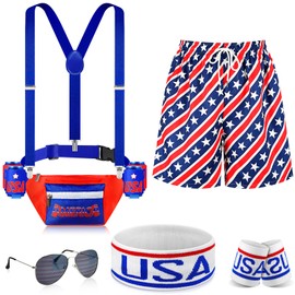 Mepase Patriotic Fanny Pack Outfits for Men USA American Flag Fanny Pack Beer Belt Short Sunglasses Wristband Headband(XX-Large)
