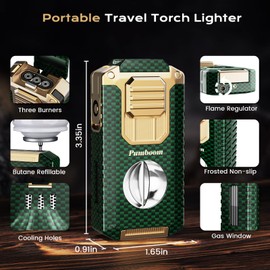 All-in-one Torch Lighter with V Cutter, Punch, Needle, Holder and Triple Jet Flames, Butane Windproof Lighter for Candles, Outdoor, Versatile Accessories with Gift Box for Men (Without Butane)