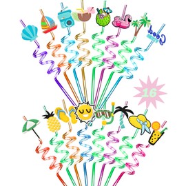 Reusable Drinking Straws for Kids - 16 Styles | Crazy Fun Silly Straws for Summer Pool Beach Party Favors & Decoration, Bulk Birthday Goodie Bag Stuffers