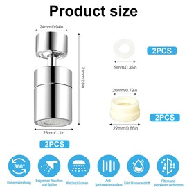 Wasserhahn Aufsatz Schwenkbar 360° Drehbar, Doppelfunktion Brause & Strahl mit Luftsprudler mit Zwei Strahlarten, Wasserspar für Küchenarmatur und Badarmatur