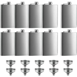 10 Pcs 8 oz Hip Stainless Steel Flask & Funnel Set by QLL, Easy Pour Funnel is Included, Great Gift
