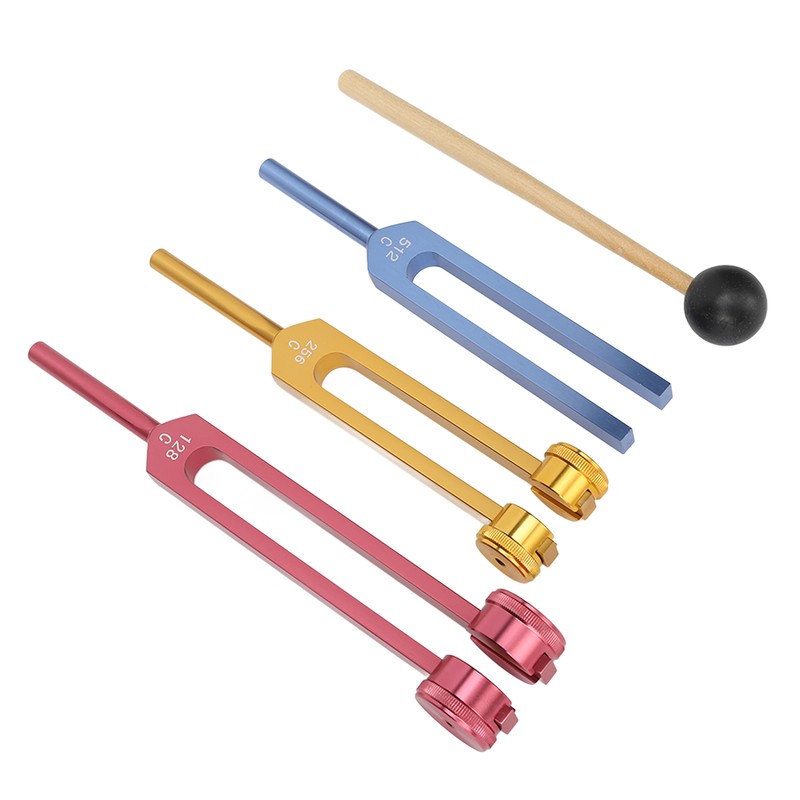 Tuning Forks Set for Healing with Mallet 3 Color Weighted