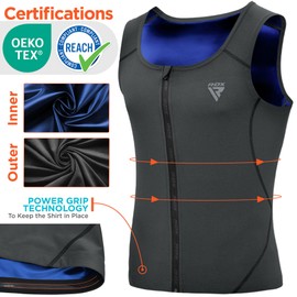 RDX Men Sauna Vest, Sweat Workout Shirt, Waist Trainer, Corset, Compression Body Shaper Zipper and Seamless