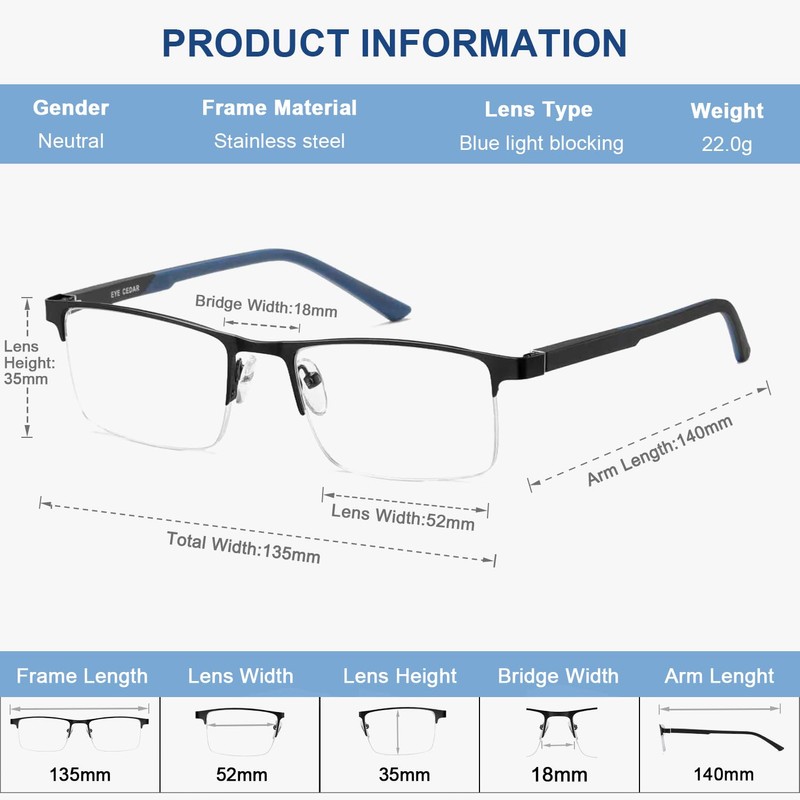 EYECEDAR 5 Pack Premium Blue Light Blocking Reading Glasses Men
