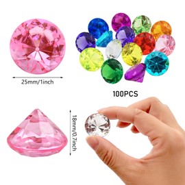 LYHLYA Pack of 100 Gemstones for Children, Acrylic Diamonds, 25 mm, Decorative Diamonds, Acrylic Gemstones, Fake Gemstones for Vase Fillers, Wedding Vases, Table Decoration, Party (Mixed)