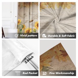 Kikiry Sunflower Window Curtain Valance 52" W x 18" L Yellow Floral Farmhouse Vintage Rustic Wooden Leaves Bee Butterfly Background Girl Kitchen Living Room Bedroom Drapes Treatment Fabric 1 Panel