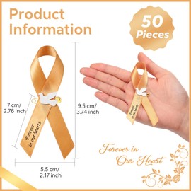 50 Pcs Dove Funeral Ribbons Memorial Ribbon Funeral Pins Classic Memorial Service Respect Ribbon Bow with Safety Pins and Dove for Mourning Remembrance Day Event (Champagne Gold)