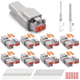JRready ST6329-201 2Pin Deutsch Connector 8Sets Waterproof Deutsch DTM Connector with 20# Stamped Contacts 16-22 AWG Terminals Pins DTM06-2S DTM04-2P Seal Plugs DTM Connector(Gray)