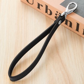 Hamdecro Wristlet Strap, Genuine Leather Wrist Lanyard Hand Strap Replacement for Wallet Purse Clutch Pouch Phone Keychains, Silver Buckle - Black