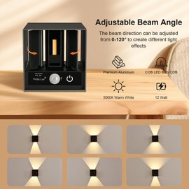 YindaLux YindaLux 12W Aussenlampe mit Bewegungsmelder IP65 LED Wandlampe Innen/Aussen mit Touch-Bedienung, 3000K Au?enleuchte mit Up Down Einstellbar Abstrahlwinkel, Modern Aluminium Wandleuchte fr Flur