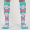 Mysocks Unisex Knee High Long Socks Argyle Mint Base Pink