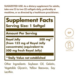 Solgar Royal Jelly "500", 60 Softgels - Nutritional Well Being - Natural Source of Vitamins, Minerals, Amino Acids, Proteins & Carbohydrates - Gluten Free, Dairy Free - 60 Servings