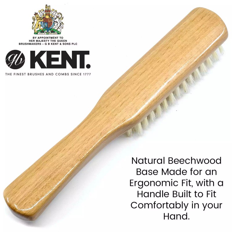 Kent Ladies Finest White Boar Bristle Flat Narrow Hair Brush