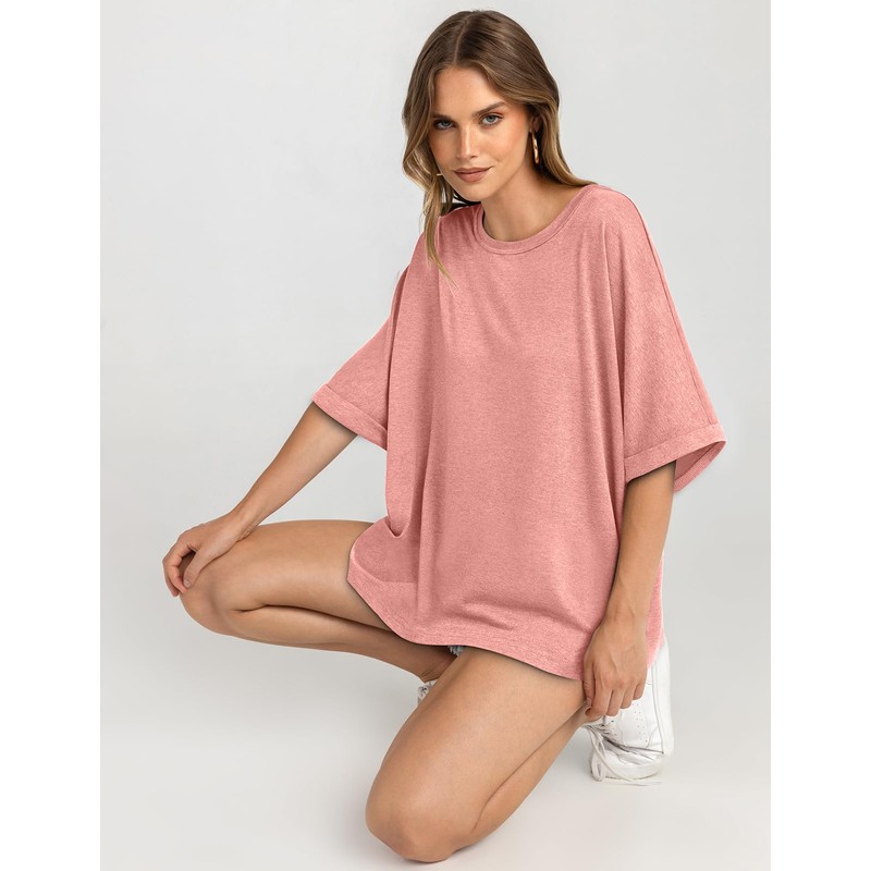 UEU Summer Oversized Tops for Women Crewneck Loose Fit T-Shirt