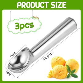 Pack of 3 ice cream spoons, aluminium ice cream spoons, 18 cm, one-piece design, non-stick ice ball scoop, professional ice cream spoon, for ice cream, dough, melon