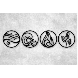 Manschin-Laserdesign The Four Elements Wooden Wall Decoration Black Wall Art - Made in Germany - (XL - Circles, Black)