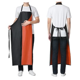 Jaspfct Waterproof Rubber Vinyl Apron, 43'' for Dishwashing/Kitchen Cooking, Chemical Resistant MD006-Blackred