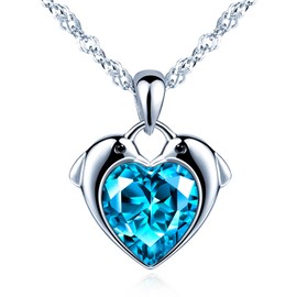 CPSLOVE Elegant Heart Necklace Pendant for Women Girls 925 Silver Chains Creative Heart Dolphin Pendant with Sparkling Zircon, Sterling Silver, Cubic Zirconia