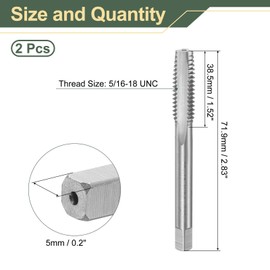 uxcell 2pcs Hand Taper Tap 5/16-18 UNC 2B Thread Taper Style Taps Straight Flute Screw Tapping Threading Tool High Speed Steel HSS6542