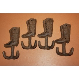 Southern Metal Rustic Western Cowboy Bathroom Decor Cowboy Boots Wall Hooks Cast Iron, Bundle of 4
