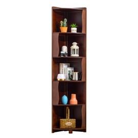 DOUSY 5-Tier Bamboo Corner Shelf Freestanding Fan-Shaped Storage Rack, Space-Saving Corner Cabinet for Living Room or Bedroom, Easy to Assemble, Walnut