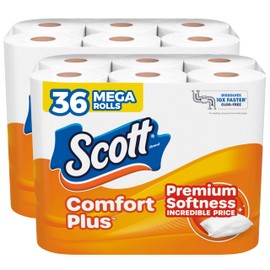 Scott ComfortPlus Toilet Paper, 36 Mega Rolls, 310 Sheets per Roll, Septic-Safe, 1-Ply Toilet Tissue