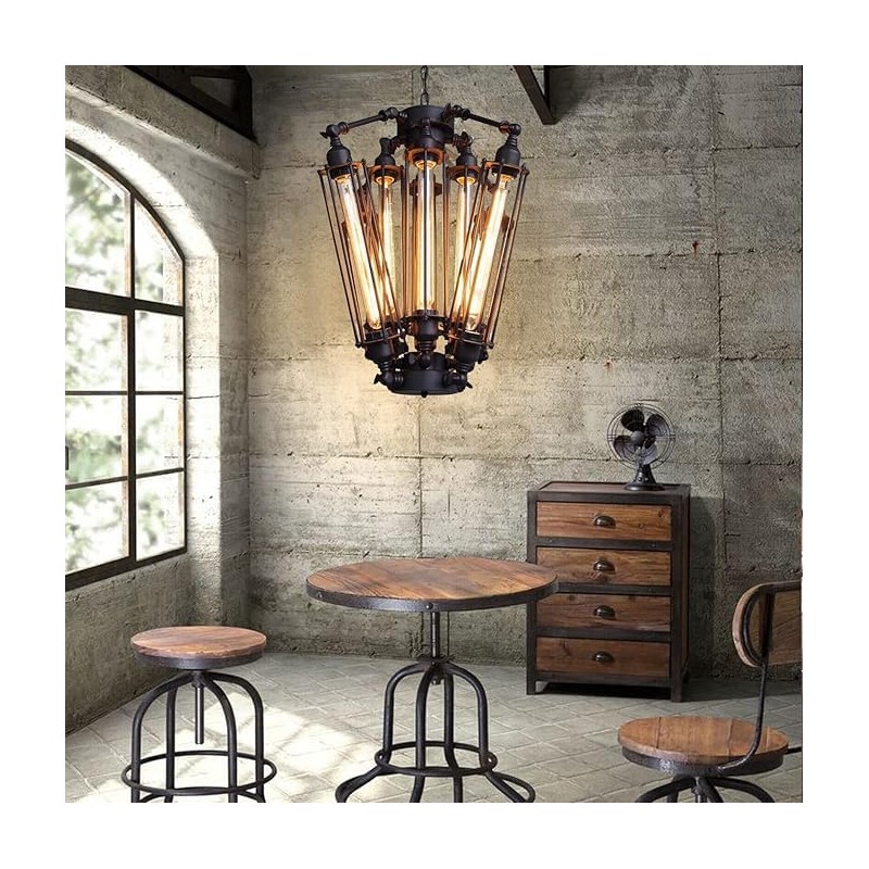 Industrial Metal Chandelier, 8 Lights Retro Chandelier Vintage Steampunk Style