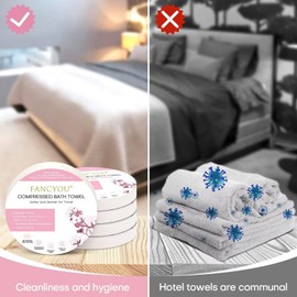 fancyou Compressed Towel Tablets Large - 100% Cotton Disposable Bath Towels for Travel - 55 in x 27.5 in Travel Towel Great for Hotel Camping Hiking Sports Beach Swimming Vacation [4 Pack Pink]