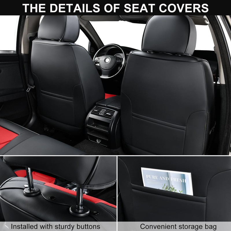 TIEHESYT Leather Seat Covers Front Pair with Lumbar Support, Breathable