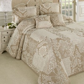 Touch of Class Vintage Floral Paisley Medallion Maisonette Ivory Taupe Cal King Bedspread