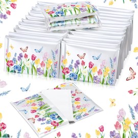 Fourluoo 50 Pack Flower Pocket Tissues Individual Packs Tulips Floral Pocket Facial Bulk 3 Ply Wildflower Wallet Tissues for Travel Wedding Party Supplies(Tulips)