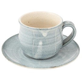 Marui Pottery MR-3-4399 Shigaraki Ware Hechimon Cup & Saucer, Capacity: Approx. 9.1 fl oz (270 ml), Medium, Blue