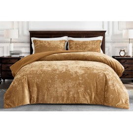 Chezmoi Collection Lux 3-Piece Caramel Gold Velvet Comforter Set Queen Size, All Season Lush Plush Velvet Bedding Set with Soft Washed Microfiber Reverse