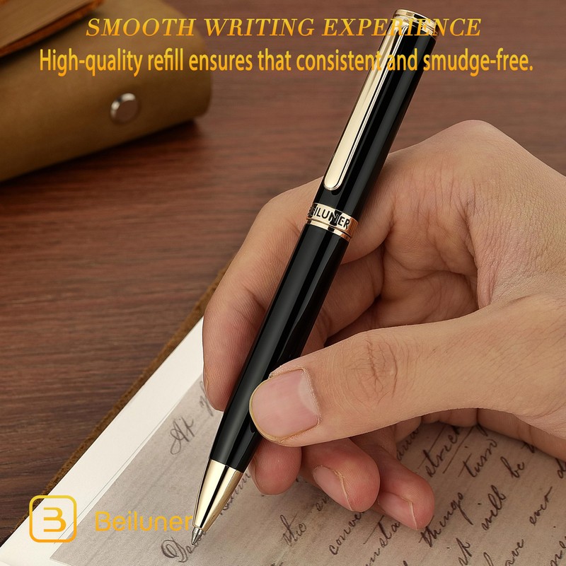 BEILUNER Luxury Gel Pen with 24K Gold Finish, Black Piano
