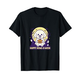 Happy Howl-o-ween Bichon Ghost Dog Design T-Shirt
