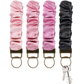 Janmercy 4 Pcs Elastic Scrunchie Wristlet Bracelet Keychain Multicolor Soft Wristband Bracelet Keyring Satin Stretchy Key Ring Bracelet for Women