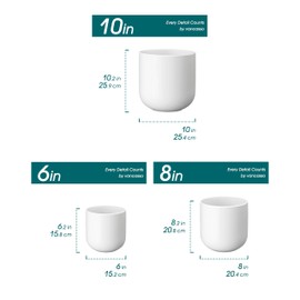 vancasso 6+8+10 inches Ceramic Plant Pots, Set of 3, Planters with Drainage Hole, Flower Pots Planters Pots for Indoor Plants, Modern Indoor Decorative Garden Pot, Home Decor, White