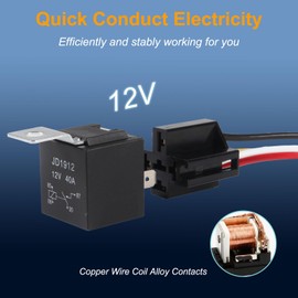 DIANN 2pcs Car Relay with Harness 12V 40A 4 Pin SPST Harness Sockets with Color-Labeled Wires for Automotive Truck Van Motorcycle Boat
