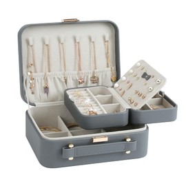 V-LAFUY Travel Jewelry Case Large, Jewelry Box Large Jewelry Travel Organizer Jewelry Case with Handle, Best Gift for women Girls, Grey