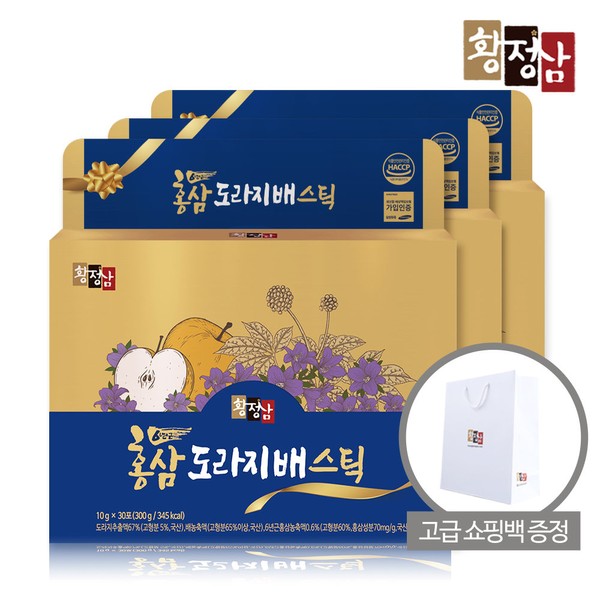 Hwangjeongsam Red Ginseng Bellflower Bastic Stick 30 packs x 3 boxes / 황정삼 홍삼 도라지배스틱 30포x3박스