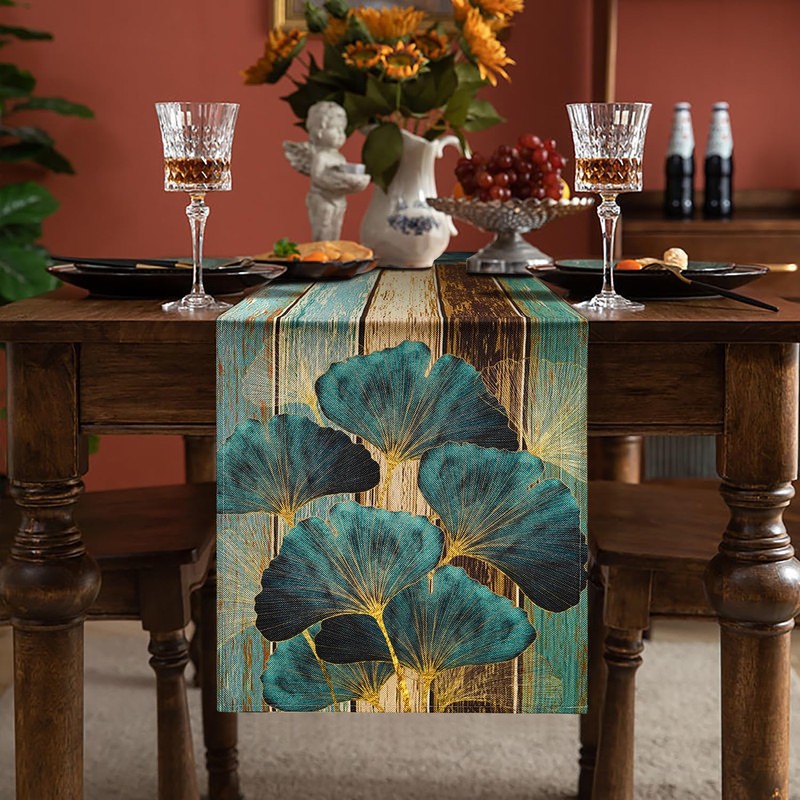 LRartdeco Table Runner Green Table Runner Washable Antique Rustic Wood