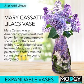 MODGY Expandable Vases for Flowers, Plastic Decorative Modern Foldable Flower Vase for Centerpieces, Wedding Dining Table Decor, Living Room, Bathroom, Office, Mary Cassatt Lilacs