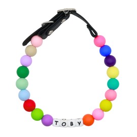 Adjustable Beaded Name Dog Fashion Collar For Small Medium And Large Dogs Bead Silicone Dog Necklace Handmade Girl Boy Bling Fancy Female Cats Pretty Pearls Perla Cute Rinbow Heavy Duty (Colorfull, L (17-20'') Neck (43-50cm))