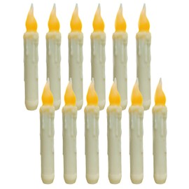 Glflickerow Real Wax Hand Dipped Battery Operated LED Timer Taper Candles Country Primitive Flameless Lights Decor (Ivory 12Pcs with Timer)