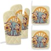 4 Pcs Oven Mitts and Pot Holders Sets Cheery Elephant