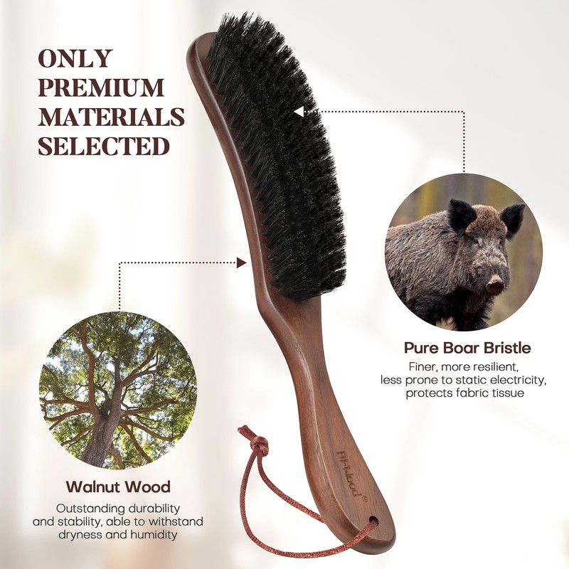 BFWood Clothes Brush - Boar Bristle Lint Brush for Suits,