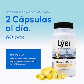 Lysi Omega-3 Forte 60 Capsulas, 1030 mg de EPA+ DHA, Aceite de Pescado 100% Salvaje y Sustentable, Importadas de Islandia.