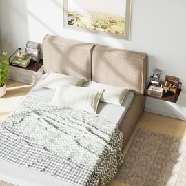 SRIWATANA Wide Floating Shelves, Rustic Wood Wall Shelves Set of 2, Wall Mounted Shelves with Large Capacity for Many Rooms Decor, Dark Walnut