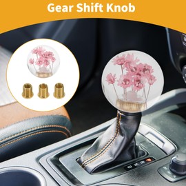 Partuto 1 Set 5.4cm Universal Flower Shift Knob - Car Gear Shifter Knob Round Ball with 3 Adapter for Automatic and Manual Vehicle - Faux Crystal Pink